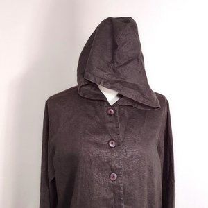 LL Bean Linen blouse/hoodie, button up, long sleeve, medium, brown, 2 pockets